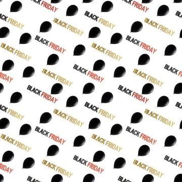 Seamless pattern of Black Friday text with black balloons on white background Stock Illustration