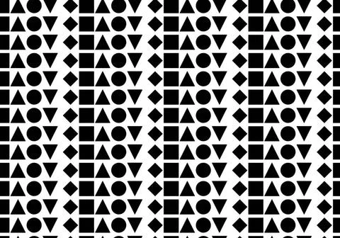 Seamless pattern of black geometric shapes of different shapes on white ba... Stock Photos