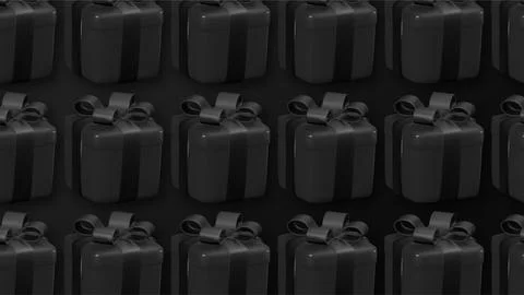 Seamless Pattern of Black Gift Boxes with Bows for Black Friday and Cyber M.. イラスト素材