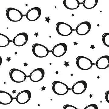 Seamless pattern with black glasses on a white background. Vector template. Stock Illustration