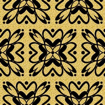 Seamless pattern black gold shimmer color, luxury tile mosaic arabesque symme Illustrazione stock
