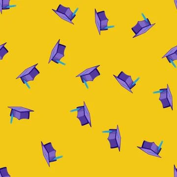 Seamless pattern black graduation hat cartoon vector イラスト素材