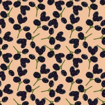 Seamless pattern with black grapes on pink background. 스톡 일러스트