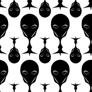 Seamless pattern black graphic aliens on white background, texture, design Illustrazione stock