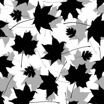 Seamless pattern black gray white maple leaves silhouette collection. nature  Stock Illustration