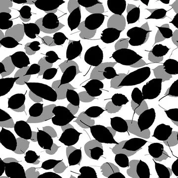 Seamless pattern black gray white leaves silhouette collection. nature scandi Illustrazione stock