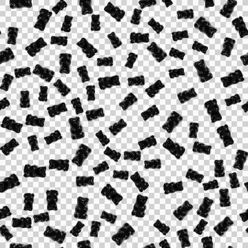 Seamless pattern of black gummy bears on a transparent background Stock Illustration