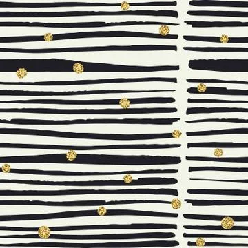 Seamless pattern. Black hand drawn bold lines and golden dots Stock Illustration