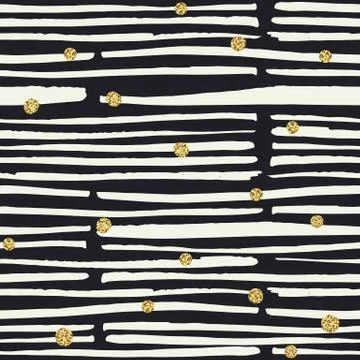 Seamless pattern. Black hand drawn bold lines and golden dots Ilustração Stock