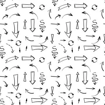 Seamless pattern with black hand drawn arrows Stock Illustration
