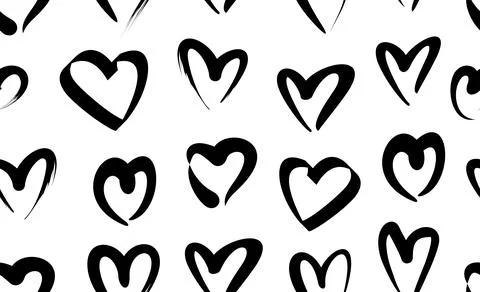 Seamless pattern with Black hand drawn hearts Stock Illustration
