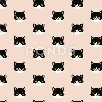 Seamless Pattern Of Black Heads Of Cats.