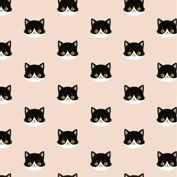 Seamless Pattern of Black Heads of Cats. Stock Illustration