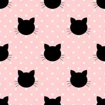 Seamless Pattern of Black Heads of Cats.  cartoon cats background. Good for   Stock Illustration