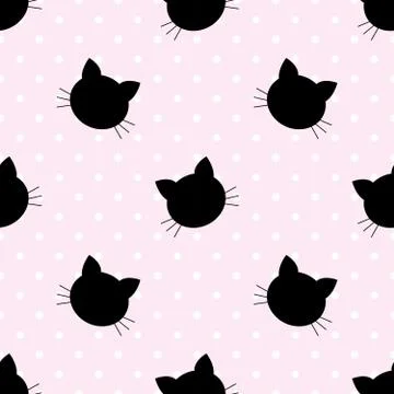 Seamless Pattern of Black Heads of Cats.  cartoon cats background. Good for   Stock Illustration