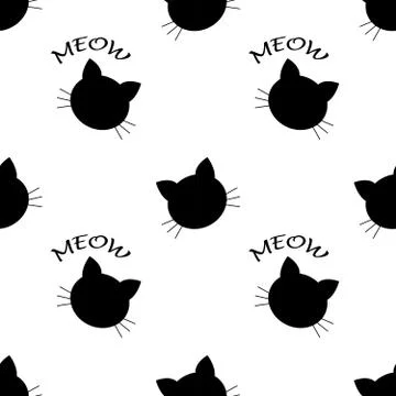 Seamless Pattern of Black Heads of Cats.  cartoon cats background. Good for   Stock Illustration