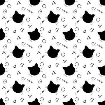 Seamless Pattern of Black Heads of Cats.  cartoon cats background. Good for   Stock Illustration
