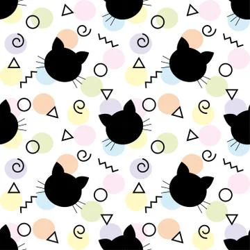 Seamless Pattern of Black Heads of Cats.  cartoon cats background. Good for   Stock Illustration