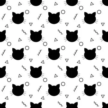 Seamless Pattern of Black Heads of Cats.  cartoon cats background. Good for   Stock Illustration