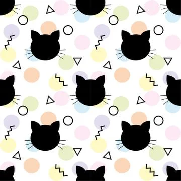 Seamless Pattern of Black Heads of Cats.  cartoon cats background. Good for   Stock Illustration