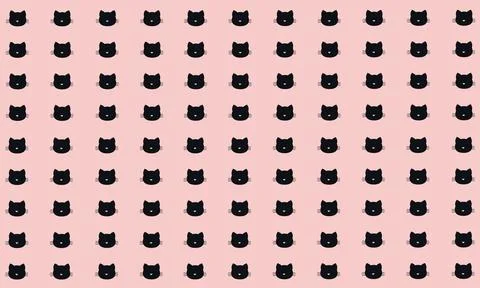 Seamless Pattern of Black Heads of Cats on Pink Background. Stock Illustration