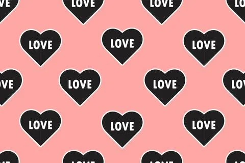 Seamless pattern black heart and word love. Vector illustration Stock Illustration