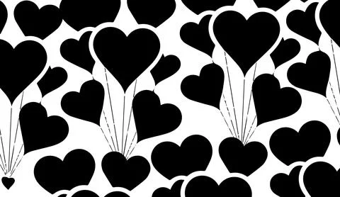 Seamless pattern with black heart balloons on a white background romantic Stock Illustration