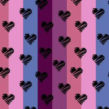 Seamless pattern with black hearts on colorfull background Stock Illustration
