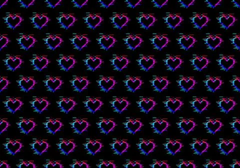 Seamless pattern of black hearts with glitch effect Stock Illustration