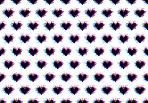 Seamless pattern of black hearts with glitch effect Illustrazione stock