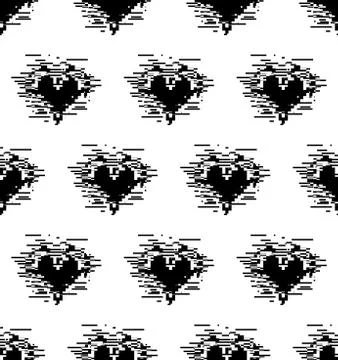 Seamless pattern of black hearts with glitch effect Stock Illustration