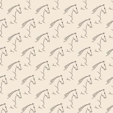 Seamless pattern with black horses, beige background. Illustrazione stock