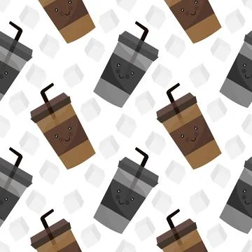 Seamless pattern of black iced coffee and cappuccino iced coffee Stock Illustration
