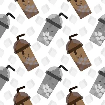 Seamless pattern of black iced coffee and cappuccino iced coffee 2 Stock Illustration