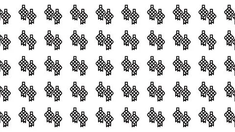 Seamless pattern of black ketupat line art icons on white background for Is.. Stock Illustration