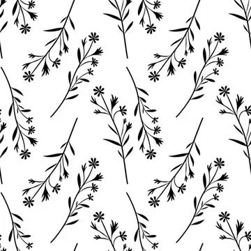 Seamless pattern Black leafy branches on a crisp white background Stock Illustration