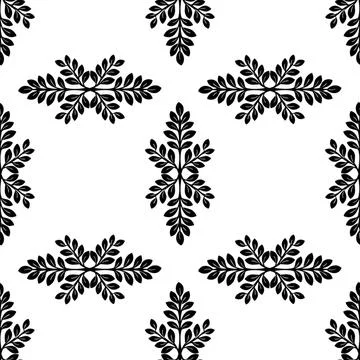Seamless pattern Black leafy branches on a crisp white background, perfect .. Stock Illustration