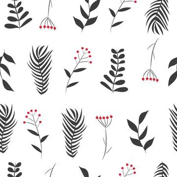 Seamless pattern of black leaves, branches Stock Illustration