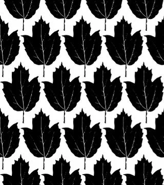 Seamless pattern black leaves maple, viburnum, guelder rose silhouettes isola Illustrazione stock