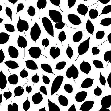 Seamless pattern black leaves silhouette collection. nature scandinavian styl Stock Illustration