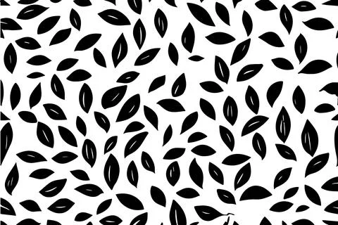 Seamless pattern with black leaves on white background. Vector illustration. Stock Illustration