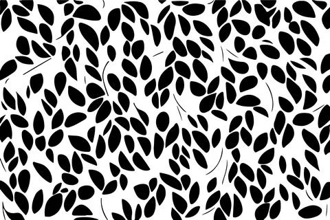 Seamless pattern with black leaves on white background. Vector illustration. Stock Illustration
