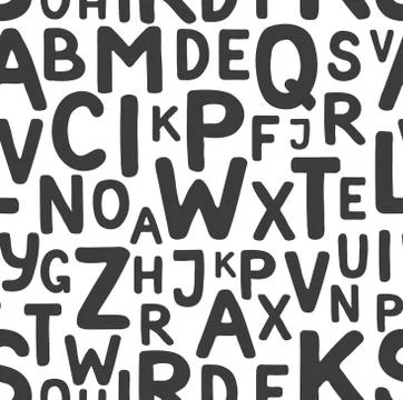 Seamless pattern of black letters of the Latin alphabet on a white background Stock Illustration