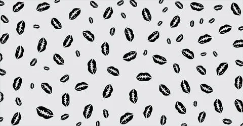 Seamless pattern with black lips on light gray background vector illustration Stock Illustration