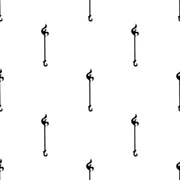 Seamless pattern with black magic staff icon on white background. Vector. Stock Illustration
