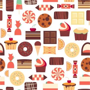 Seamless pattern with black, milk and white chocolate bars Stock Illustration