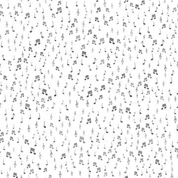 Seamless pattern with black music notes on white background. Vector Illustrazione stock