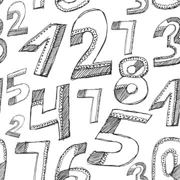 Seamless pattern. Black numbers on a white background. Sketch. vector Stock Illustration