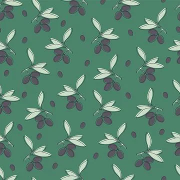 Seamless pattern with black olive branches. Natural vegetable background il.. Stock Illustration