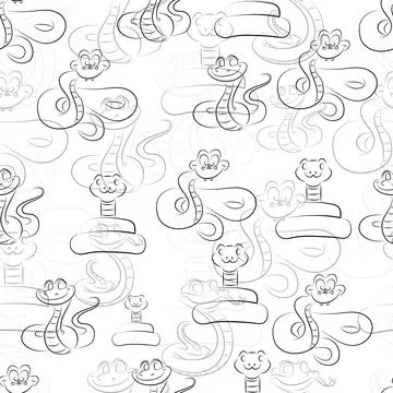 Seamless pattern of black outlines of stylized snakes Stock Illustration